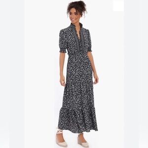 London Style Black and White Floral Midi Dress